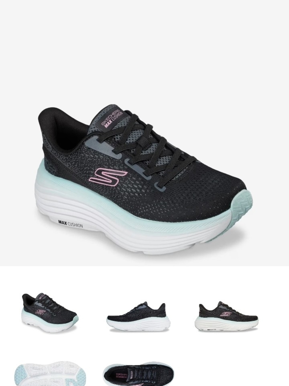 Skechers Black with Mint & Pink Max Cushion Running Shoe